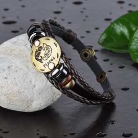 Infinite U Retro Punk Mens Womens 12 Constellation Zodiac Sign Bracelet Braided Leather Alloy Charm Bracelet Multilayer Wristband Bangle