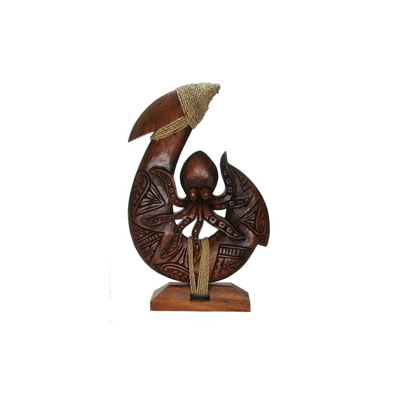 Myriahs 13" Tall Hand Carved Wood He'e Octopus Hawaiian Makau