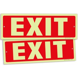 iSYFIX Exit Glow in the Dark Sign – 2 Pack 12x4 Inch – 40 mil Thick Polystyrene Plastic Sign, Laminated UV, Scratch & Fade Resistance, Waterproof, Indoor & Outdoor