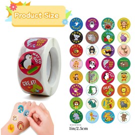 Ladiz 2000pcs Motivational Reward Stickers for Kids, 4 Rolls, 1 Inch Round, Multicolor Cartoon Animal Praise Stickers, Ideal for Scrapbook