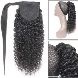 Kbeth Human Hair Ponytail Extensions Yaki Afro Kinky Straight Curly Ponytail Wrap Drawstring Human Hair Natural Color Hairpiece with Clip in Binding Pony Tail Kinky Curly 22 Inch Wrap Around