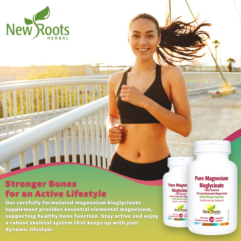 New Roots Herbal - Pure Magnesium Bisglycinate 130mg, 120 Capsules