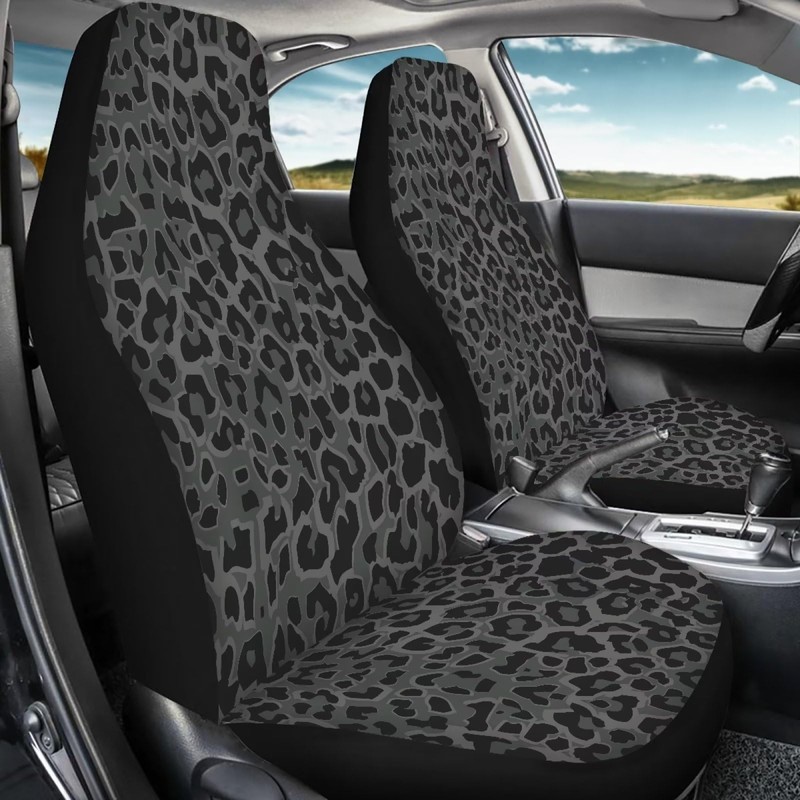 Talayituse Black Leopard Print Car Seat Covers 2pcs/Set High Back