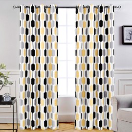 DriftAway Riley Geo Room Darkening Blackout Thermal Insulated Grommet Lined Window Curtains Mid Century Geometric Pattern 2 Layers 2 Panels Each 52 Inch by 96 Inch Gold Black Gray