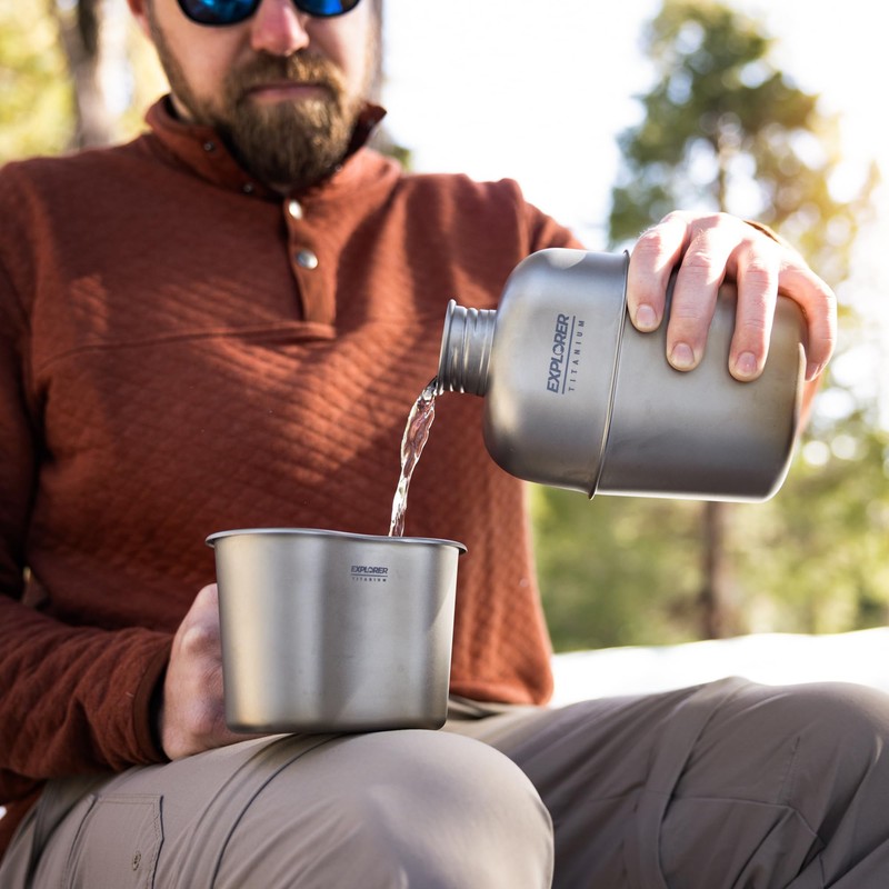 Explorer Bear Titanium Canteen Set, 1100ml + 700ml Cup with