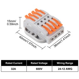 2pcs Lever Wire Connectors, Wire Splicing 20 Conductor Connectors for Circuit Inline 28-12 AWG (4 in 4 Out)