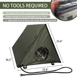 Heated Cat House, Outdoor Cat House for Winter, 36.2"x23.6"x23.6" Insulated Shelter for Cats, Strays and Ferals, Waterproof Cat House with Heating Pad for Winter, Olive