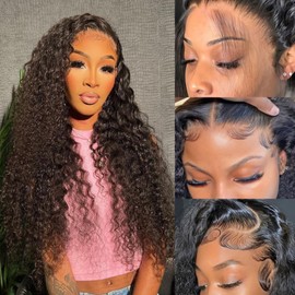 26 Inch 13X6 Deep Wave Lace Front Wigs Human Hair Pre Plucked 200% Density HD Lace Frontal Wigs for Women Curly Human Hair Wig Wet And Wavy HD Lace Front Wigs Pre Plucked