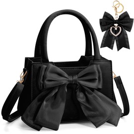 Abbylike Cute Purses for Women Leather Crossbody Handbags with Bow Charm, Adjustable Shoulder Strap and Top Carry Handle(Black)