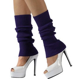 Nanxson Knit Ribbed Leg Warmer Y2K 80s Womens Lolita Harajuku Leg Warmer Sports Party Yoga Dance Accessories (Dark Purple)