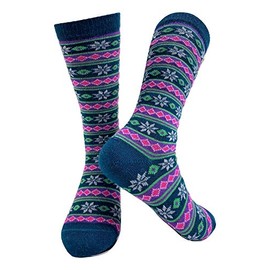 Tey-Art Alpaca Arte Alpaca Wool Designer Socks are Cozy, Warm & Colorful - Starry Stripe Teal L