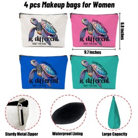 4 Pack Funny Beach Sea Turtle Gifts for Women Turtle Lovers Mom Bestie Teacher Girls Trip Makeup Bag,Travel Essentials Cosmetic Bags for Women,Graduation Christmas Birthday Vacation Weekend Journey