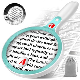 Large Magnifying Glass with Lights,10X 25X 45X Handheld Lighted Magnifier, 5.5in Page Magnifier 36 LED Lights, Magnifying Glass for Reading Small Prints & Low Vision Seniors Light Blue