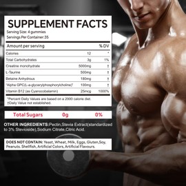 Hurdilen 140 Count Creatine Monohydrate Gummies, 5000mg Creatine Monohydrate No Sugar Gummies for Women & Men with L-Taurine, Vitamin B12 for Muscle Strength, Muscle Recovery, Glute Builder, Energy Boost