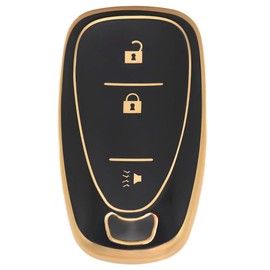HEYEZQTY 3 Button TPU Key Fob Shell Cover for 2016 2017 2018 2019 2020 2021 2022 Chevy Spark Traverse Equinox Trailblazer Trax (HEYEZQTY-xuefolan-H3C 3 Button Gold Black)
