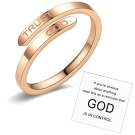 DIOWUS Trust God Cross Ring For Women, Silver Faith Over Fear Inspirational Rings Christian Adjustable Encouragement Thumb Jewelry To Daughter Granddaughter Gift (Trust God-Rose)