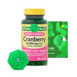 Extra Strength Cranberry Dietary Supplement 15,000mg, 60 Capsules with Bundle Exclusive Vitamins & Minerals - A to Z - Better Ligth&Spring Guide + Weekly Pill Organizer (3 Items)