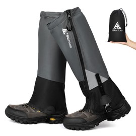 HIKENTURE Gaiters for Men Women, Gators for Hiking with Waterproof Zipper, Anti-Tear Adjustable Walking Gaiters, Breathable Boot Leg Gaiters for Outdoors(Black&Gray-S)