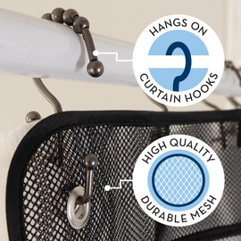 S&T INC. Shower Organizer, Shower Caddy or Bathroom Organizer with Quick Drying Mesh, 7 Pockets to Hold Shampoo, Soap, Loofah, and Cruise Ship Essentials, 14 Inch by 30 Inch, Black, 2 Pack