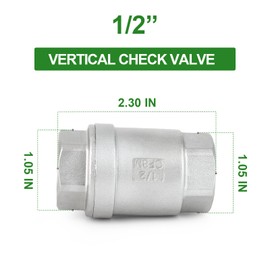 TAISHER 2PCS 304 Stainless Steel 1/2" Female Vertical Check Valve，Backflow Prevention, One Way Spring Check Valves CF8 WOG 1000