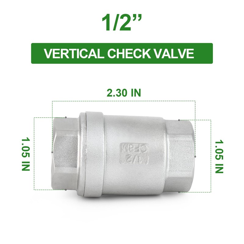 TAISHER 2PCS 304 Stainless Steel 1/2" Female Vertical Check Valve，Backflow
