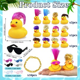 HAVAGDTM 16 Set Mini Duck with Wig Necklace and Sunglasses for Birthday Baby Shower Party Favor Decorations