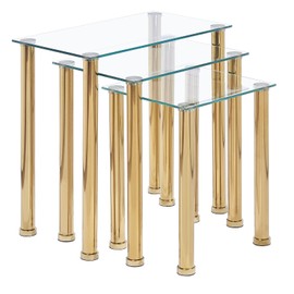 paonne Glass Nesting Table Set of 3 Gold Nesting Side Table for Living Room Modern Nested End Table Set of 3 Gold Nest of Tables with Tempered Glass Top and Metal Legs