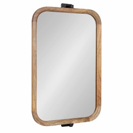 Kate and Laurel Hogan Wood Rounded Rectangle Pivot Mirror, 20 x 33, Natural Brown Wood, Decorative Adjustable Round Rectangular Bathroom Pivot Mirror for Transitional Wall Décor