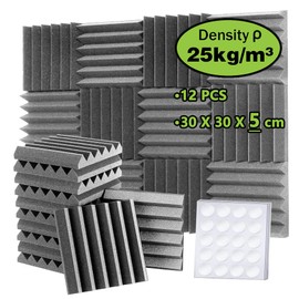 Foneso Acoustic Foam, 30 x 30 x 5 cm (Density: 25 kg/m³) Sound Insulation, Acoustic Panels, 3D High Density Sound Absorber Wall, Sound Insulation Materials for Recording Rooms, Recording Rooms and