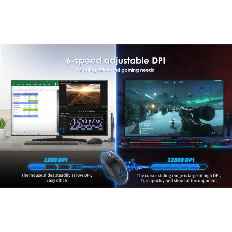 Varbmt C303 Wired RGB Gaming Mouse - 8 Programmable Buttons,