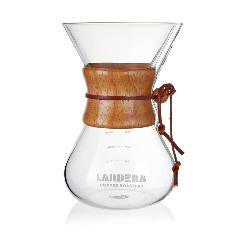 Lardera Iconic Six-Cup Glass Coffee Maker with Wooden Collar, 27oz