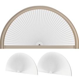 Half Circle Window Shade Arch Window Cellular Blackout Shades Cordless for Half Moon Window Shade no Drill Honeycomb Blackout Blinds Easy to Cut and Install (2 Pack White 24" X 48")