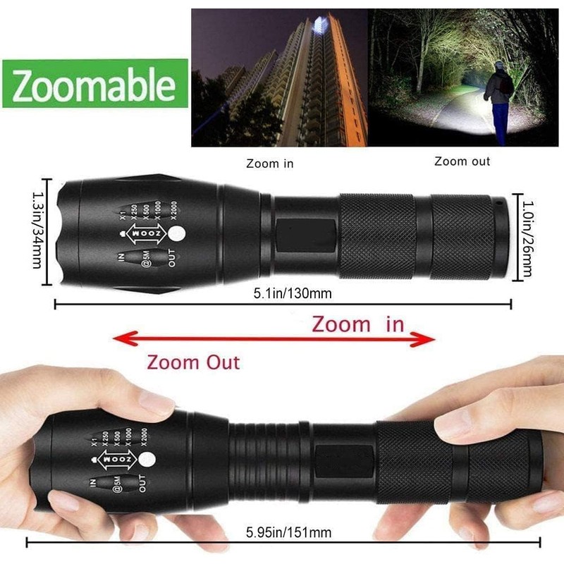 POCKETMAN LED Flashlight, Super Bright Tactical Flashlight, Zoom Focus, 5