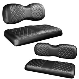 NOKINS 4PCS Golf Cart YD Diamond Seat Covers Kit,Front and Rear Seat Covers for Yamaha Drive/Drive 2 Original Regular Seat Cushion, No Stapler, Golf Cart Vinyl Replacement Seat Cover,Black Stitching