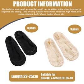 YSJCHEBS 6 Pairs of Invisible Cotton Socks, Women's Ballet Socks, Short Ballet Boots, Non-Slip Invisible Socks Made of Ice Silk, Thin Invisible Socks, Breathable Lace Ballet Socks, colour