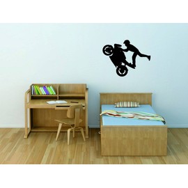 Design With Vinyl Artwork Boy Diring Motorcycle Tricks in Air Dangerous Wall Decal for Boys - Motorcross Dirt Bike Racing Handlebar Stunt Themed Décor - Size: 30 in x 30 in