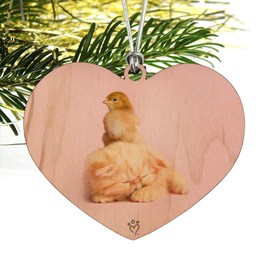 GRAPHICS & MORE Persian Kitten Cat and Chicken Chick Heart Love Wood Christmas Tree Holiday Ornament