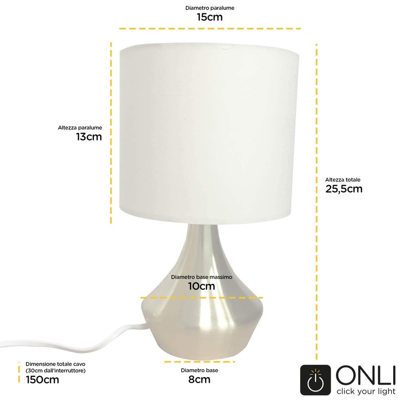 ONLI Gold Table Lamp in Satin Metal and White Fabric