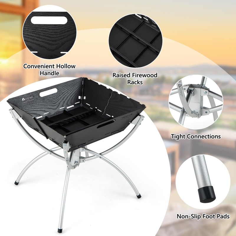 HAPPYGRILL 3-in-1 Foldable Fire Pit With Grill for Outside, Collapsible