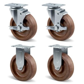 CWfutureparts 5" Hi-Temp Glass FiIled Nylon Casters, Heavy Duty Casters Set of 4, Industrial Caster Wheels for Commercial Kitchen, Bakery - 2800 lbs Capacity(2 Brake & 2 Rigid)