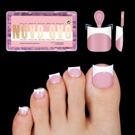 Short Toe Nail Tips White French Tip Press on with Moon Curve, BERRY PINK Thick Sharp Square Toenail Extension, Soft Gel False Nail Kit, Need Builder Gel Top Coat, No Glue Included x15 Sizes 240 pcs