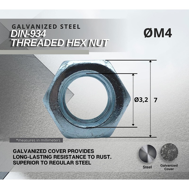 DOJA Barcelona Nuts | 50 Hex Nuts M4 | 3.2