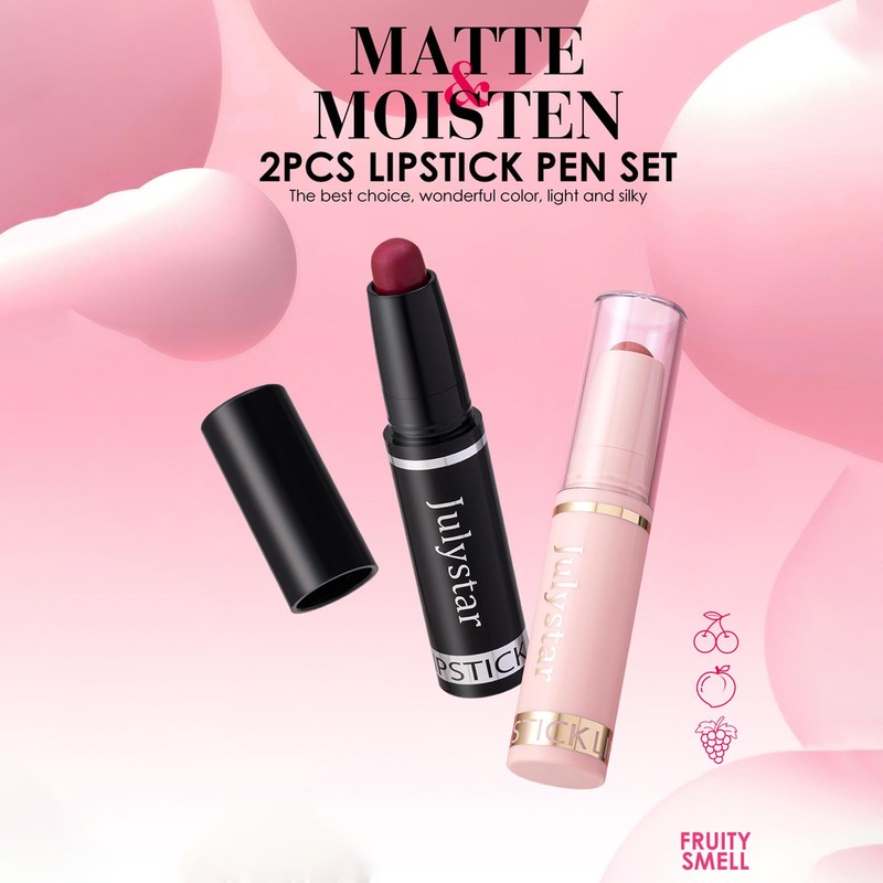 Matte & Moisten Lipstick Set - 2pcs Fruity Moisturizing Lipsticks,