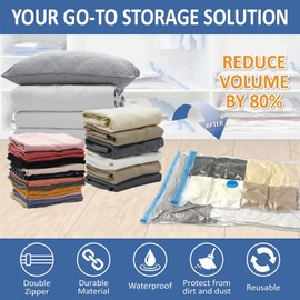 Vacuum Storage Bags - Pack of 7 (1 Jumbo/2 Large/2 Medium/2S) Re-usable Travel Compression Storage Bags For Clothes- Comforters & Blankets - Space Saver Sealer Bags with 1 Hand Pump (7)