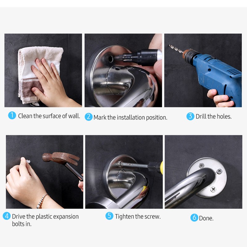 19.6 Inch Anti-Slip Shower Grab Bar Handle Stainless Steel Bathroom