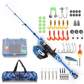 doorslay Kids Fishing Rod and Reel Combo Full Kit 1.2m/1.5m Telescopic Casting Rod Pole with Spincast Reel and Hooks Lures Swivels Carry Bag