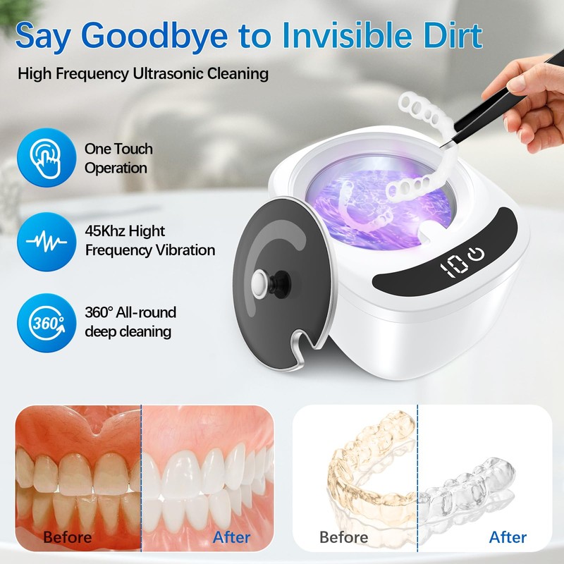 Retainer Cleaner Machine - Raccomb LED Light Dental Cleaner for