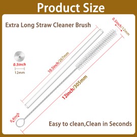 CIDYAUST Straw Cleaner Brush Extra Long 12 Inch, Pipe Cleaner Brush Extra Long for Reusable Pipe, Straw Brush Extra Long for Baby Bottle, Water Bottle, Sippy Cup and Coffee Machine(10-Pack).