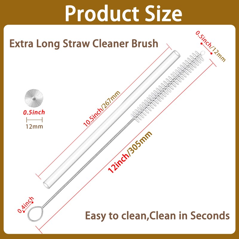 CIDYAUST Straw Cleaner Brush Extra Long 12 Inch, Pipe Cleaner