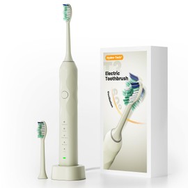 MIEUNUHH Hydro-Tech® T3 White Wave Electric Toothbrush with 60° Oscillation & 5 Modes, Sonic Electric Toothbrush - IPX8 & Rechargeable with 2 Soft Brush Heads
